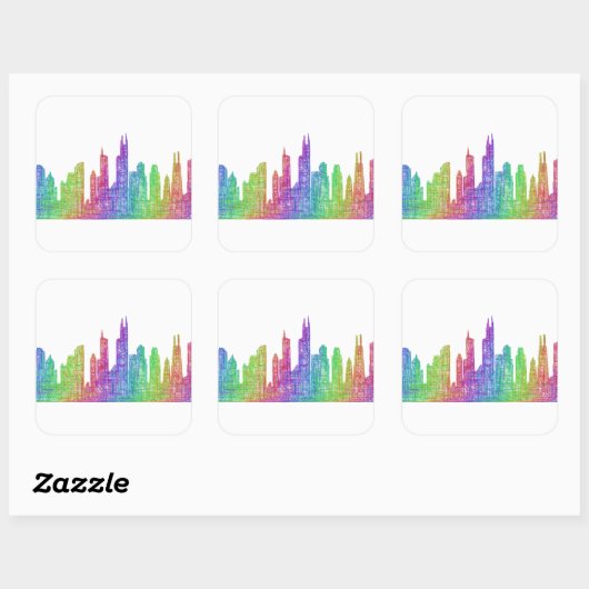 Chicago skyline vierkante sticker (Vel)