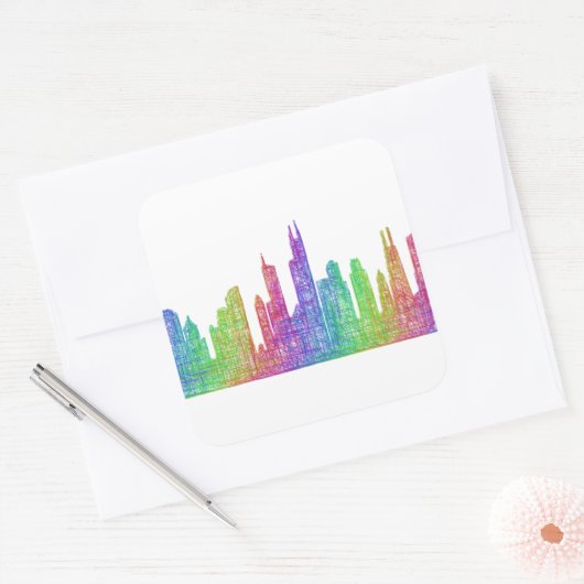 Chicago skyline vierkante sticker (Envelop)