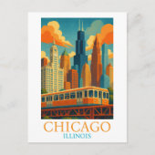 Chicago Skyline Vintage Art – Illinois Travel Briefkaart (Voorkant)