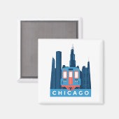 Chicago Skyline Vintage Travel Magneet (Voorkant / Achterkant)