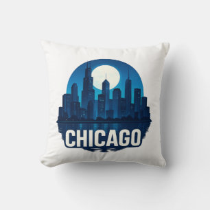 Chicago Skyline Volle Maan Cityscape Design Kussen