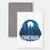 Chicago Skyline Volle Maan Cityscape Design Magneet (Voorkant / Achterkant)