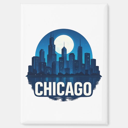 Chicago Skyline Volle Maan Cityscape Design Magneet (Voorkant)