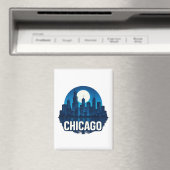 Chicago Skyline Volle Maan Cityscape Design Magneet (Insitu (Vaatwasser))