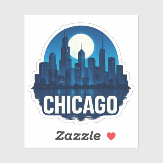 Chicago Skyline Volle Maan Cityscape Design Sticker (Vel)