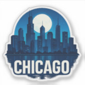 Chicago Skyline Volle Maan Cityscape Design Sticker (Voorkant)