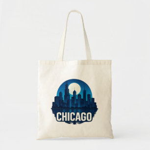 Chicago Skyline Volle Maan Cityscape Design Tote Bag