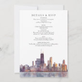 Chicago Skyline Watercolor All In One Wedding Kaart (Achterkant)