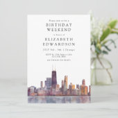 Chicago Skyline Watercolor Birthday Weekend Kaart (Staand voorkant)