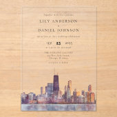 Chicago Skyline Watercolor Destination Wedding Acryl Uitnodigingen (Voorkant)