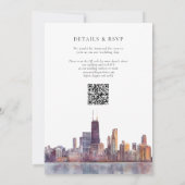Chicago Skyline Watercolor QR Code Trouwkaart Kaart (Achterkant)