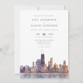 Chicago Skyline Watercolor QR Code Wedding Kaart (Voorkant)
