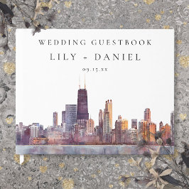 Chicago Skyline Watercolor Wedding Gastenboek