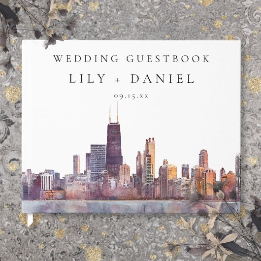 Chicago Skyline Watercolor Wedding Gastenboek