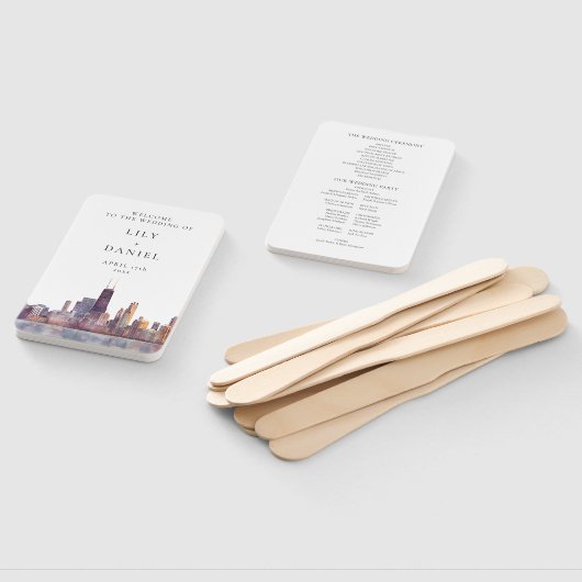 Chicago Skyline Watercolor Wedding Program Handwaaier (Niet-gemonteerd)