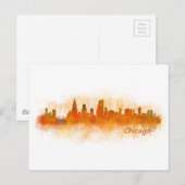 chicago skyline waterverf cityscape v03 briefkaart (Voorkant / Achterkant)