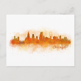 chicago skyline waterverf cityscape v03 briefkaart