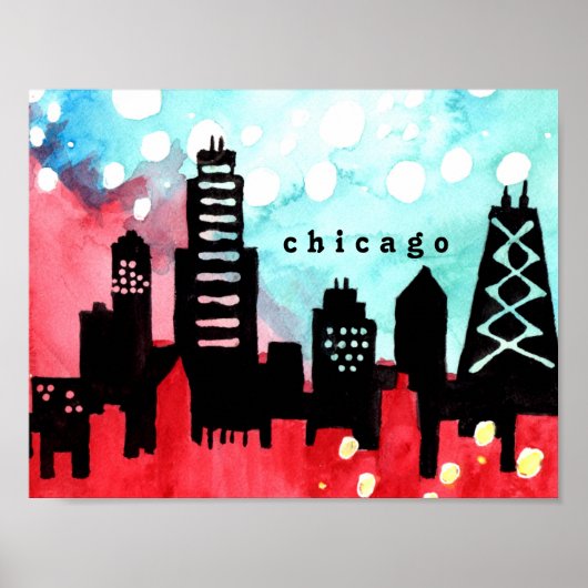 Chicago skyline waterverf poster (Voorkant)