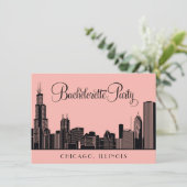 Chicago Skyline Wedding Bachelorette Party Blush Kaart (Staand voorkant)