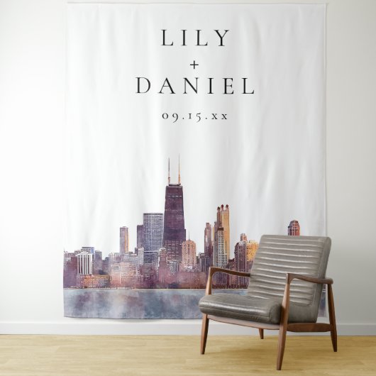 Chicago Skyline Wedding Photo Backdrop Wandkleed (In situ)