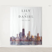 Chicago Skyline Wedding Photo Backdrop Wandkleed (Voorkant)