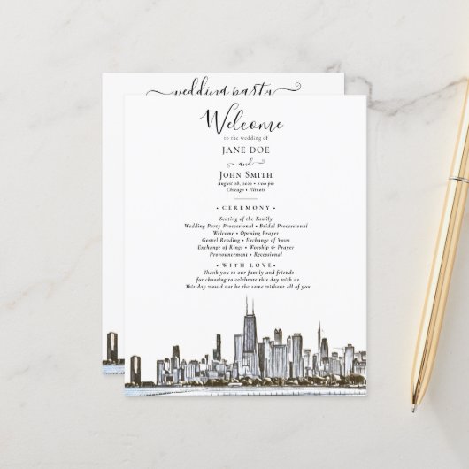 Chicago Skyline Wedding Program (Voorkant / Achterkant in situ)