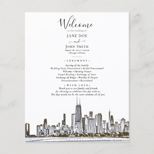 Chicago Skyline Wedding Program Flyer (Voorkant)