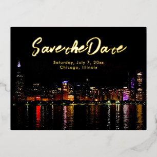 Chicago Skyline Wedding Save the Date Folie Uitnodiging Briefkaart