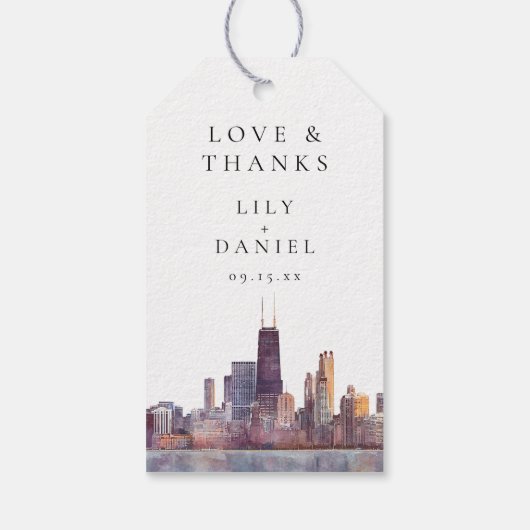 Chicago Skyline Wedding Thank You Cadeaulabel (Achterkant)