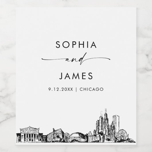 Chicago Skyline Wijn Etiket (Enkel label)