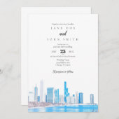 Chicago Skyline Winter Wedding Invitation Kaart (Voorkant / Achterkant)