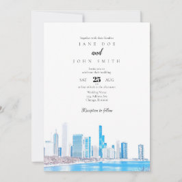 Chicago Skyline Winter Wedding Invitation Kaart