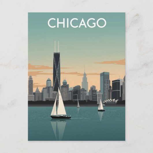 Chicago Skyline Zeilboten Briefkaart (Voorkant)