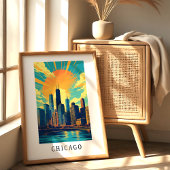 Chicago Skyline Zonsondergang Poster