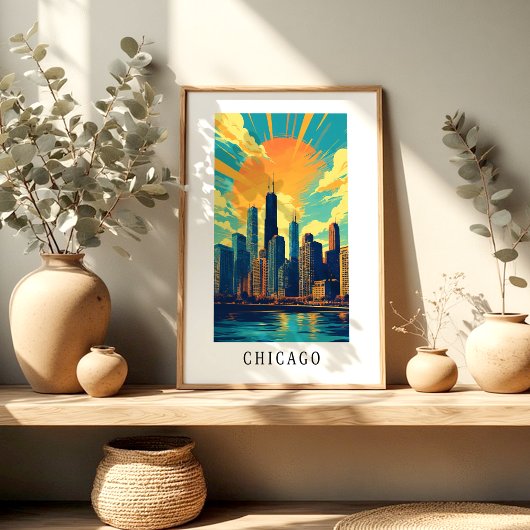Chicago Skyline Zonsondergang Poster