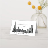 Chicago Skyline Zwart Art Deco Bruiloft Monogram Plaatskaartje (Voorkant)