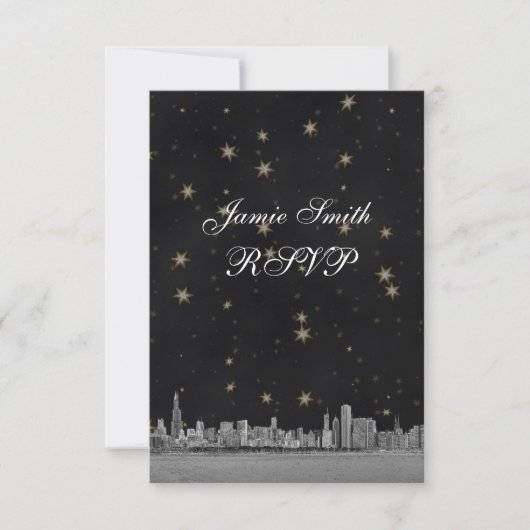 Chicago Skyline Zwart Goud Ster RSVP met Menu (Voorkant)