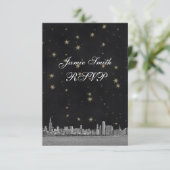 Chicago Skyline Zwart Goud Ster RSVP met Menu (Staand voorkant)