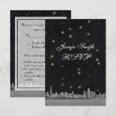 Chicago Skyline Zwart Goud Ster RSVP met Menu (Voorkant / Achterkant)