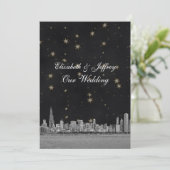 Chicago Skyline Zwart Goud Ster Trouw Kaart (Staand voorkant)