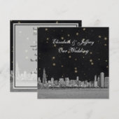 Chicago Skyline zwart gouden ster sq bruiloft Kaart (Voorkant / Achterkant)