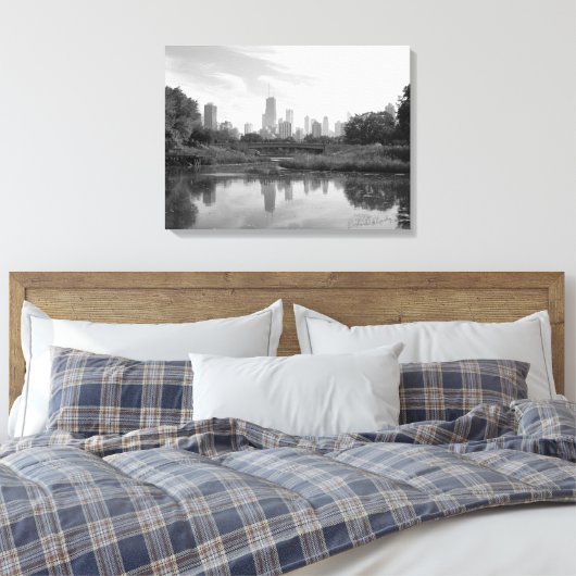 Chicago Skyline zwart-wit grote fotoprint Canvas Afdruk (Insitu (Slaapkamer))
