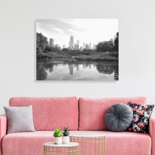 Chicago Skyline zwart-wit grote fotoprint Canvas Afdruk (Insitu (Woonkamer))