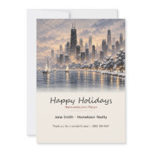Chicago Sneeuwige Inktwaskerstkaart voor Vakantied