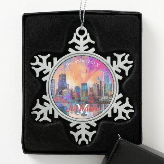 Chicago Snowflake Pewter Kerstversiering Tin Sneeuwvlok Ornament (Kistje)