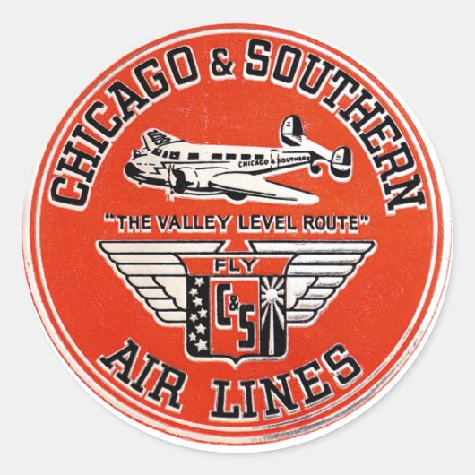 Chicago & Southern Air Lines logo Ronde Sticker (Voorkant)
