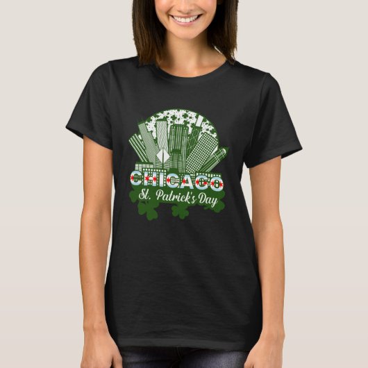 Chicago St Patrick s Day Chicago Flag Shamrock Iri T-shirt (Voorkant)