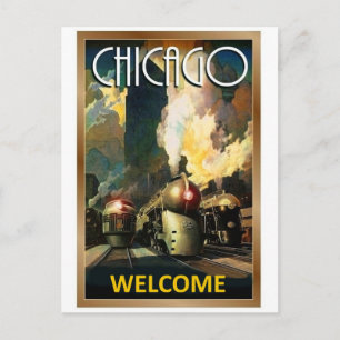 Chicago stad, stoomtrein, spoorweg vintage reizen briefkaart