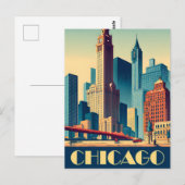 Chicago, Stad Wolkenkrabbers, Reizen Briefkaart (Voorkant / Achterkant)