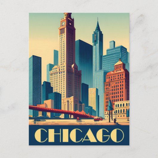 Chicago, Stad Wolkenkrabbers, Reizen Briefkaart (Voorkant)
